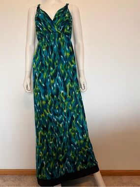 #606 Gorgeous Color AB Studio Teal & Green Print Maxi Dress
